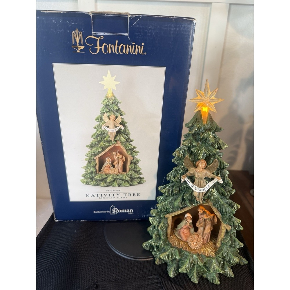 Fontanini Nativity Tree Lighted Scene Roman Inc Christmas Decor w/ Box As Is